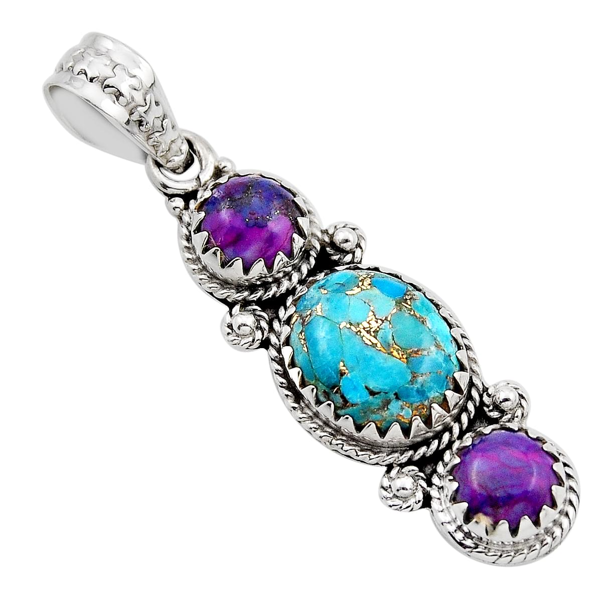 925 sterling silver stone blue purple copper turquoise pendant  y87875