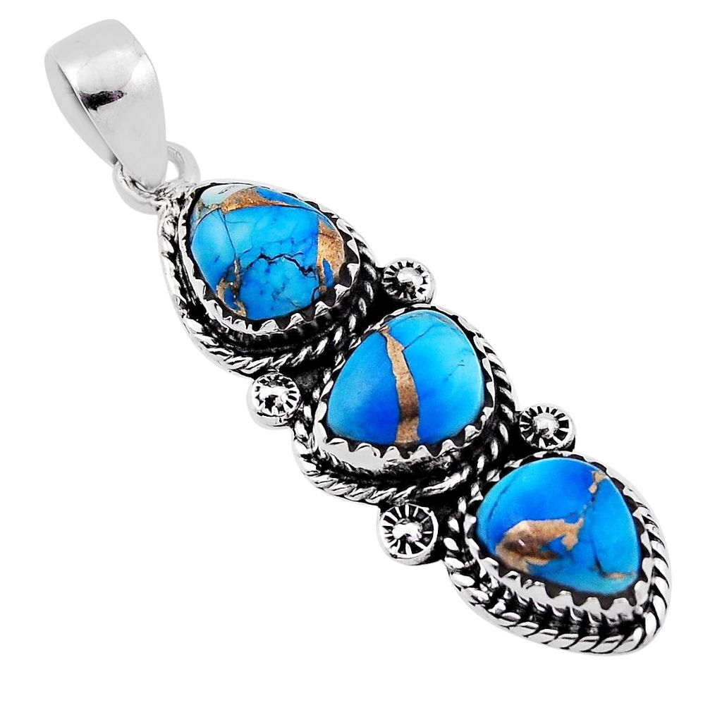 925 sterling silver 9.32cts 3 stone kingman ice blue dahlia fancy pendant n33228