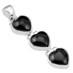 925 sterling silver 14.12cts 3 stone natural black onyx heart pendant t94391