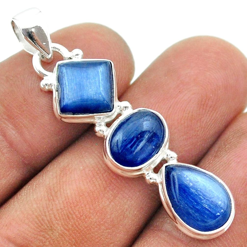 925 sterling silver 12.36cts 3 stone natural blue kyanite pendant t54997