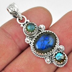 925 sterling silver 6.60cts 3 stone natural blue labradorite oval pendant y44569