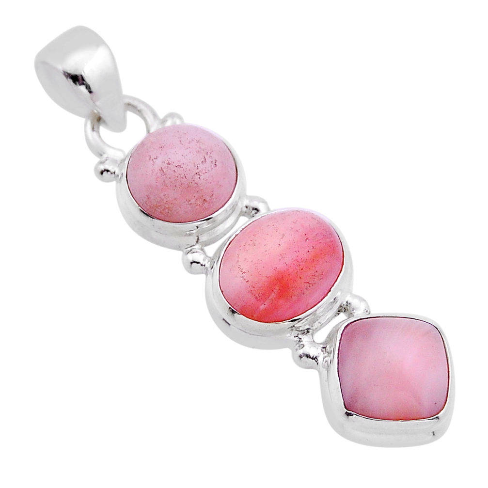 925 sterling silver 8.55cts 3 stone natural pink opal pendant jewelry n54114