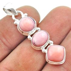925 sterling silver 10.69cts 3 stone natural pink opal pendant jewelry t54984