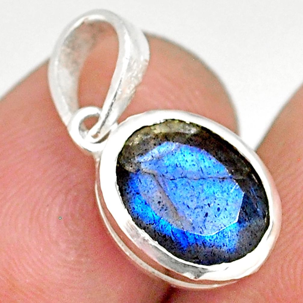 925 sterling silver 4.03ct natural faceted labradorite oval shape pendant r82707