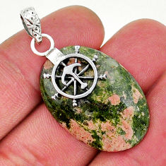 925 sterling silver 21.01cts anchor charm natural green unakite pendant y17955