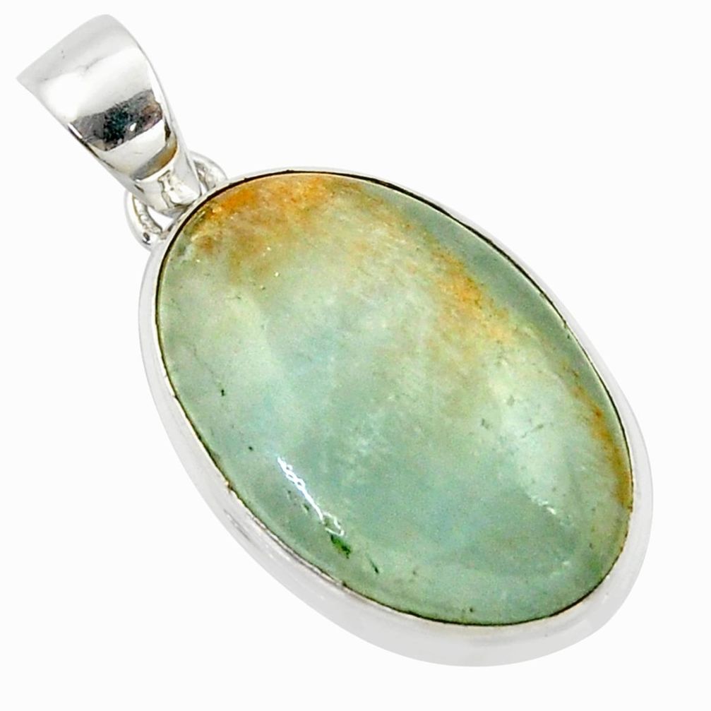 925 sterling silver 16.18cts aquatine lemurian calcite oval pendant r39964