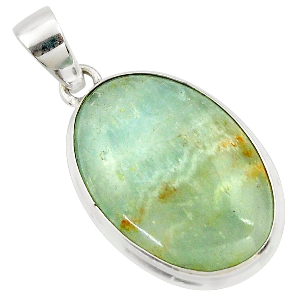 925 sterling silver 17.57cts aquatine lemurian calcite oval pendant r39976