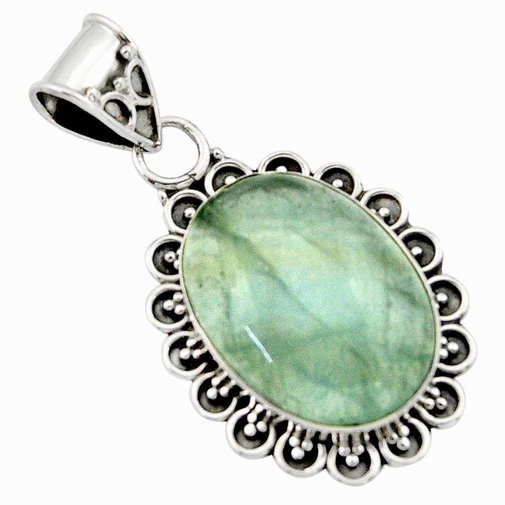 925 sterling silver 13.53cts aquatine lemurian calcite oval pendant r40211