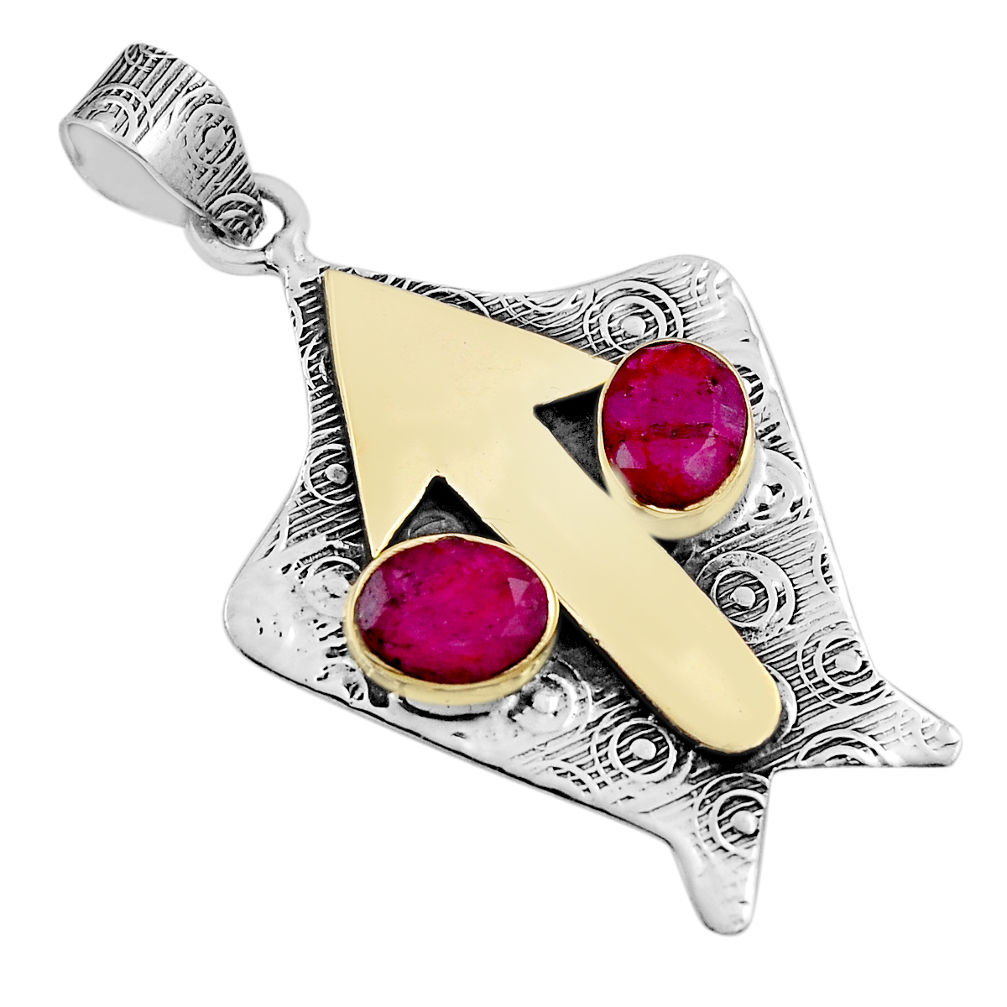 925 sterling silver 4.21cts arrow natural red ruby oval gold pendant n25652