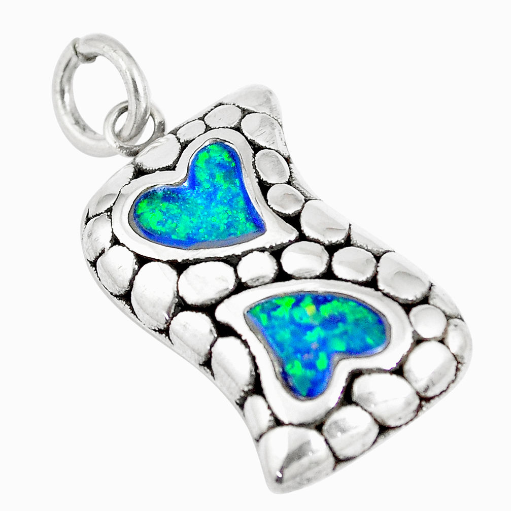 LAB 925 sterling silver 2.44cts australian opal (lab) heart pendant a92719 c24331