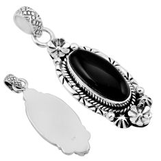 925 sterling silver 7.74cts back closed natural black onyx oval pendant n35919