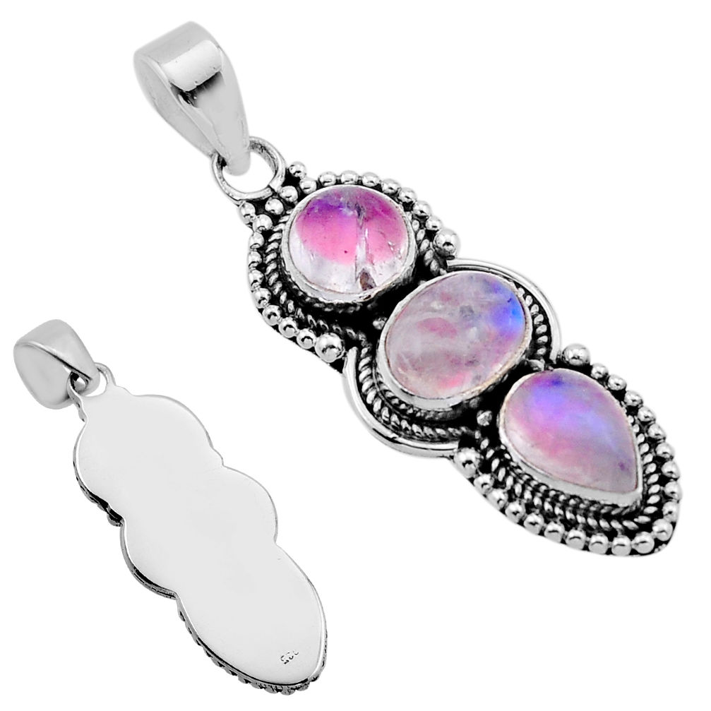 925 sterling silver 6.01cts back closed natural pink moonstone pendant n54163