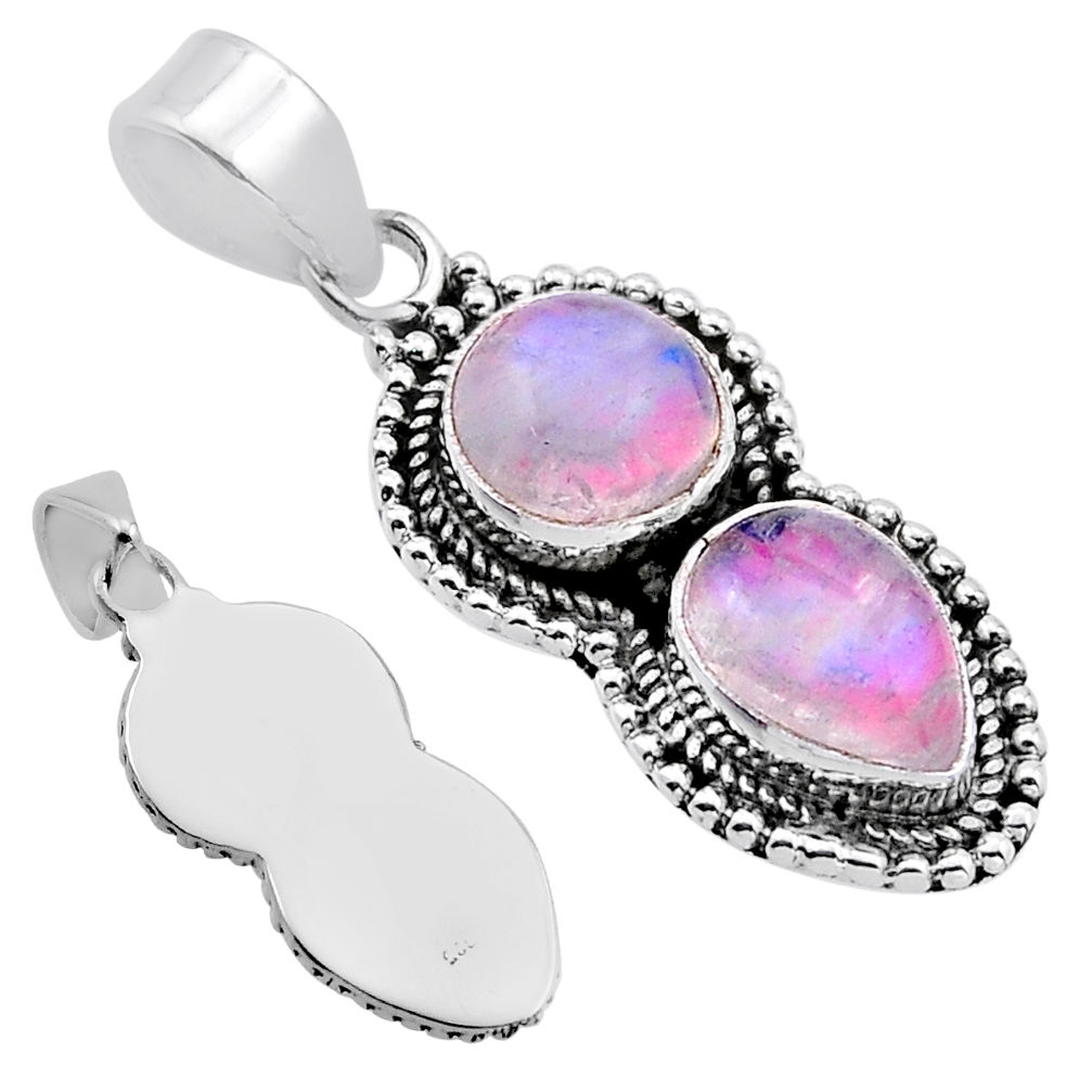 925 sterling silver 5.29cts back closed natural pink moonstone pendant n54180