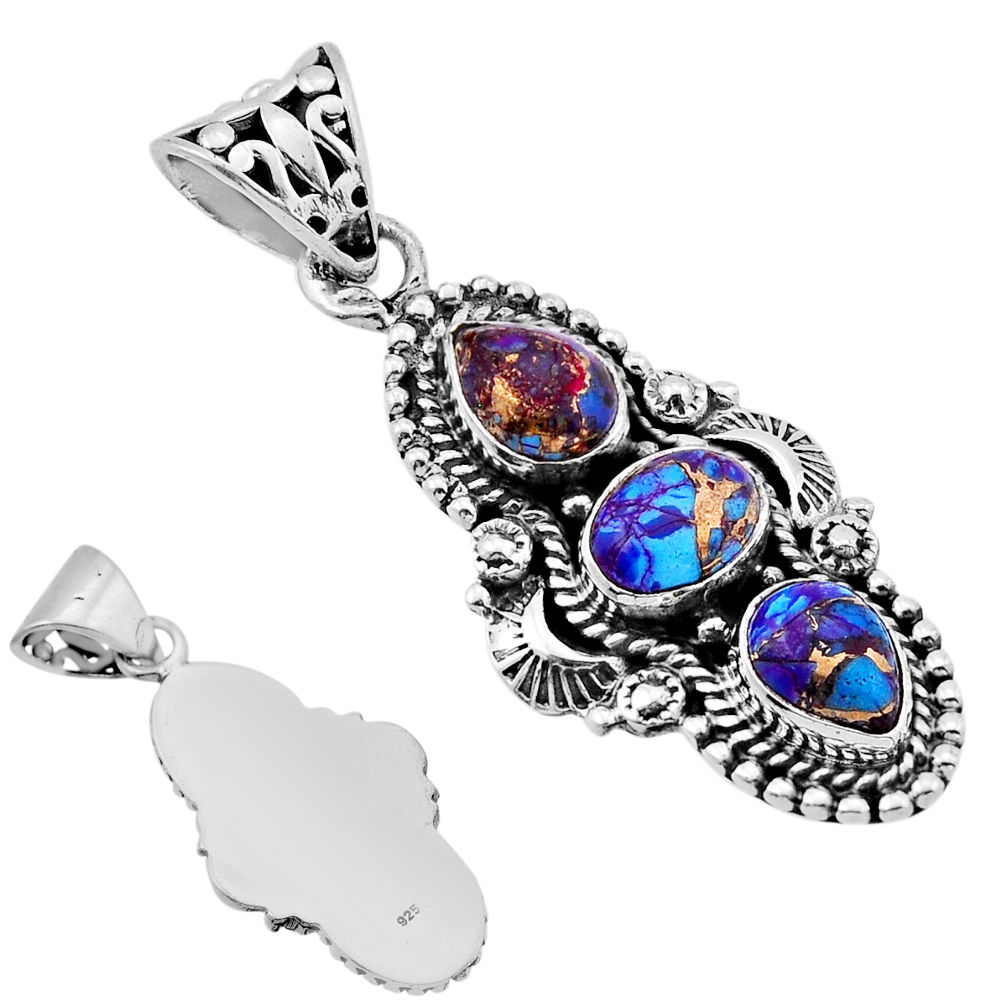 925 sterling silver 5.88cts back closed purple copper turquoise pendant n49265