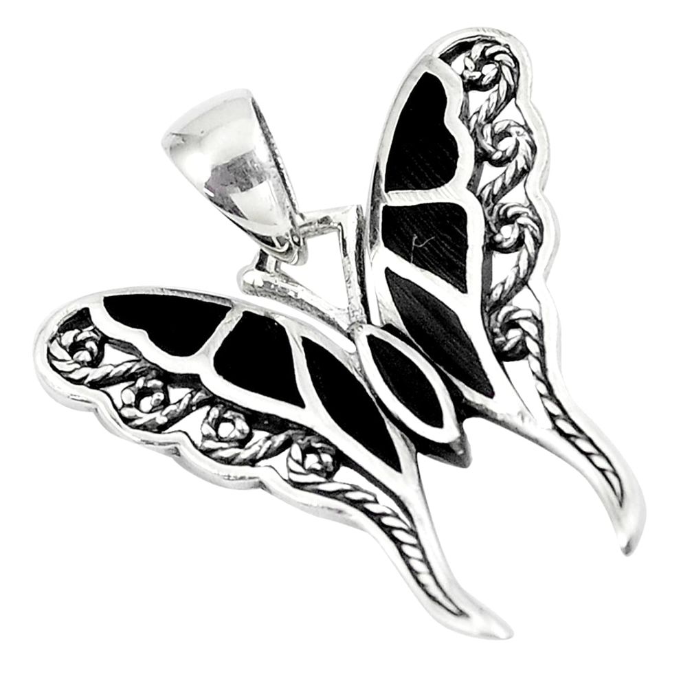 925 sterling silver 3.26gms black onyx enamel butterfly pendant a88591 c14836