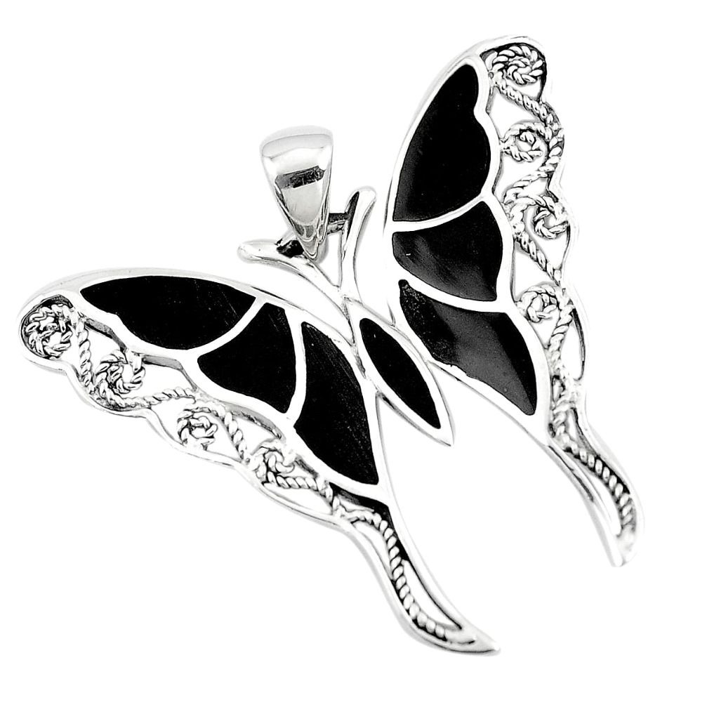 925 sterling silver 5.87gms black onyx enamel butterfly pendant a91860 c14902