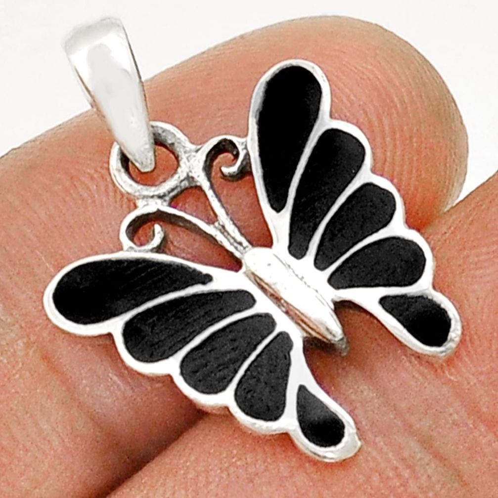 925 sterling silver 1.30cts black onyx enamel butterfly pendant jewelry c30043