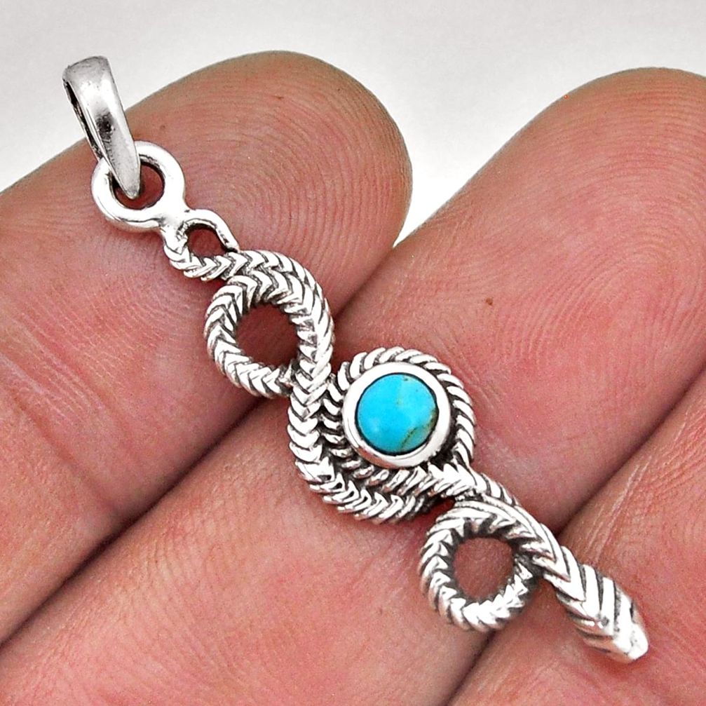 925 sterling silver 0.35cts blue arizona mohave turquoise snake pendant n45126