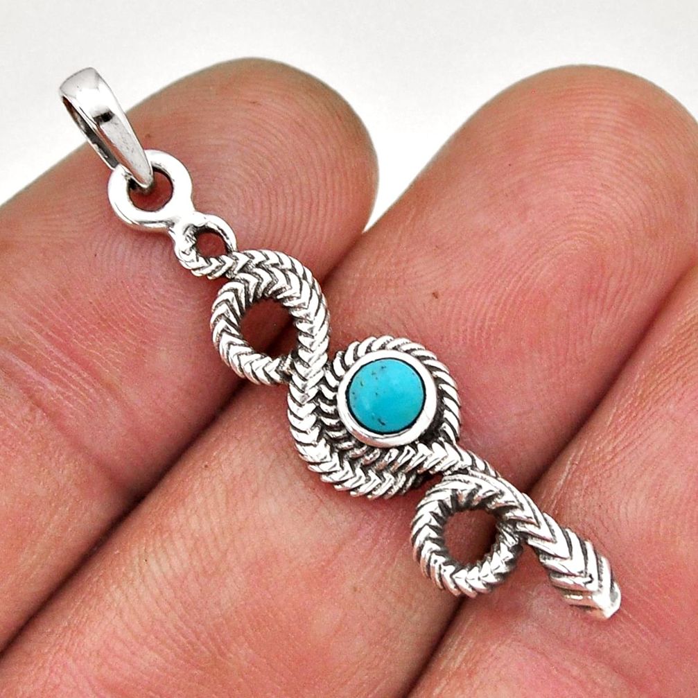 925 sterling silver 0.32cts blue arizona mohave turquoise snake pendant n45132