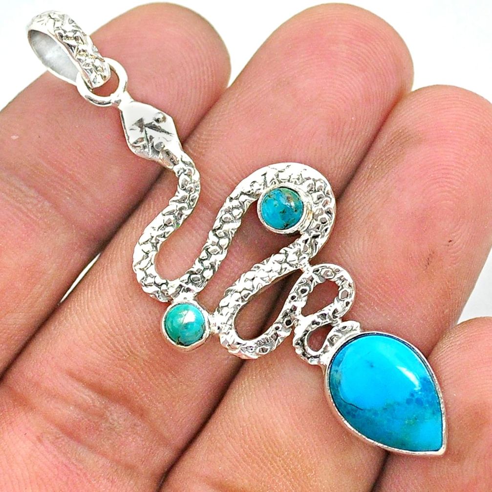 925 sterling silver 6.31cts blue arizona mohave turquoise snake pendant t35534