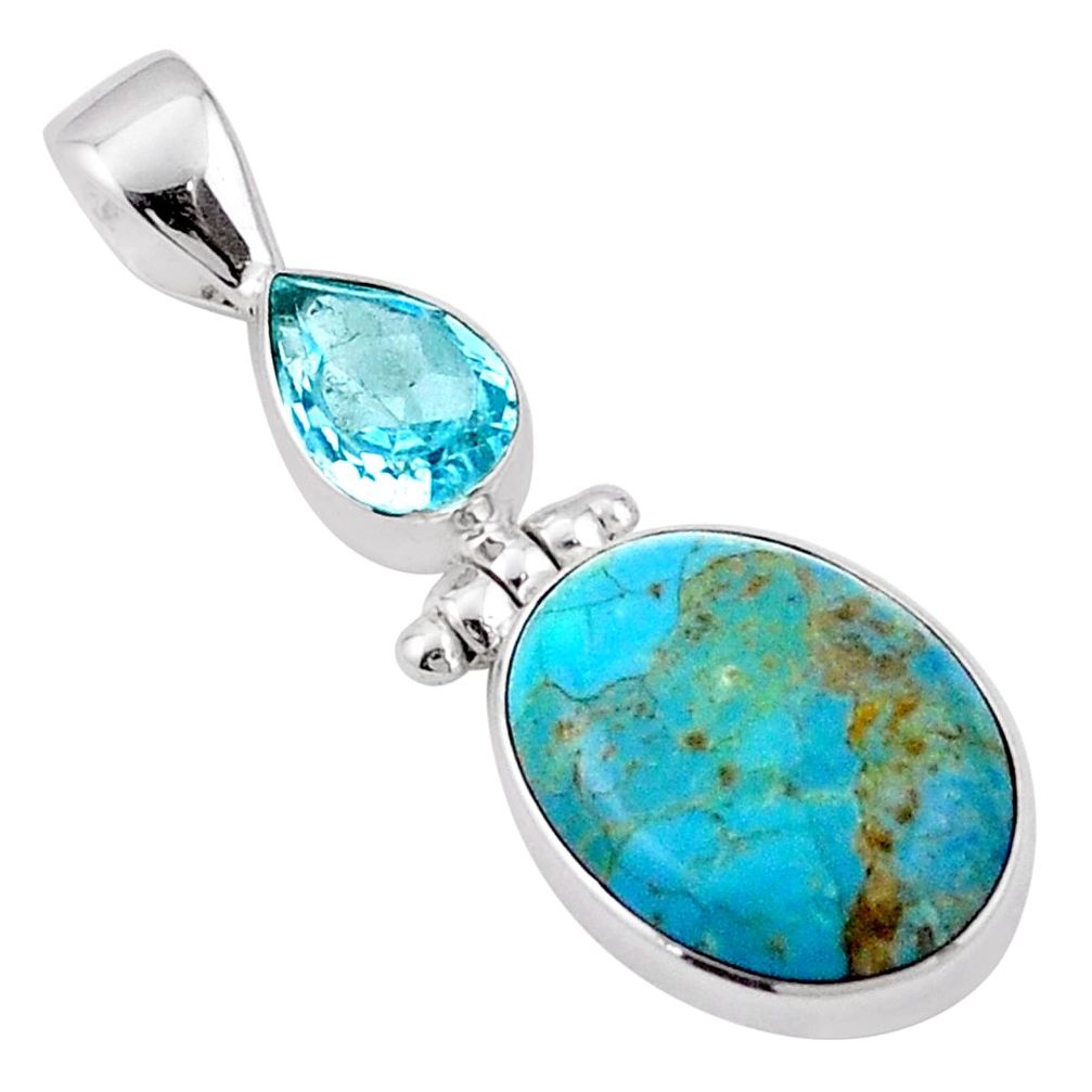 925 sterling silver 9.57cts blue arizona mohave turquoise topaz pendant u2753