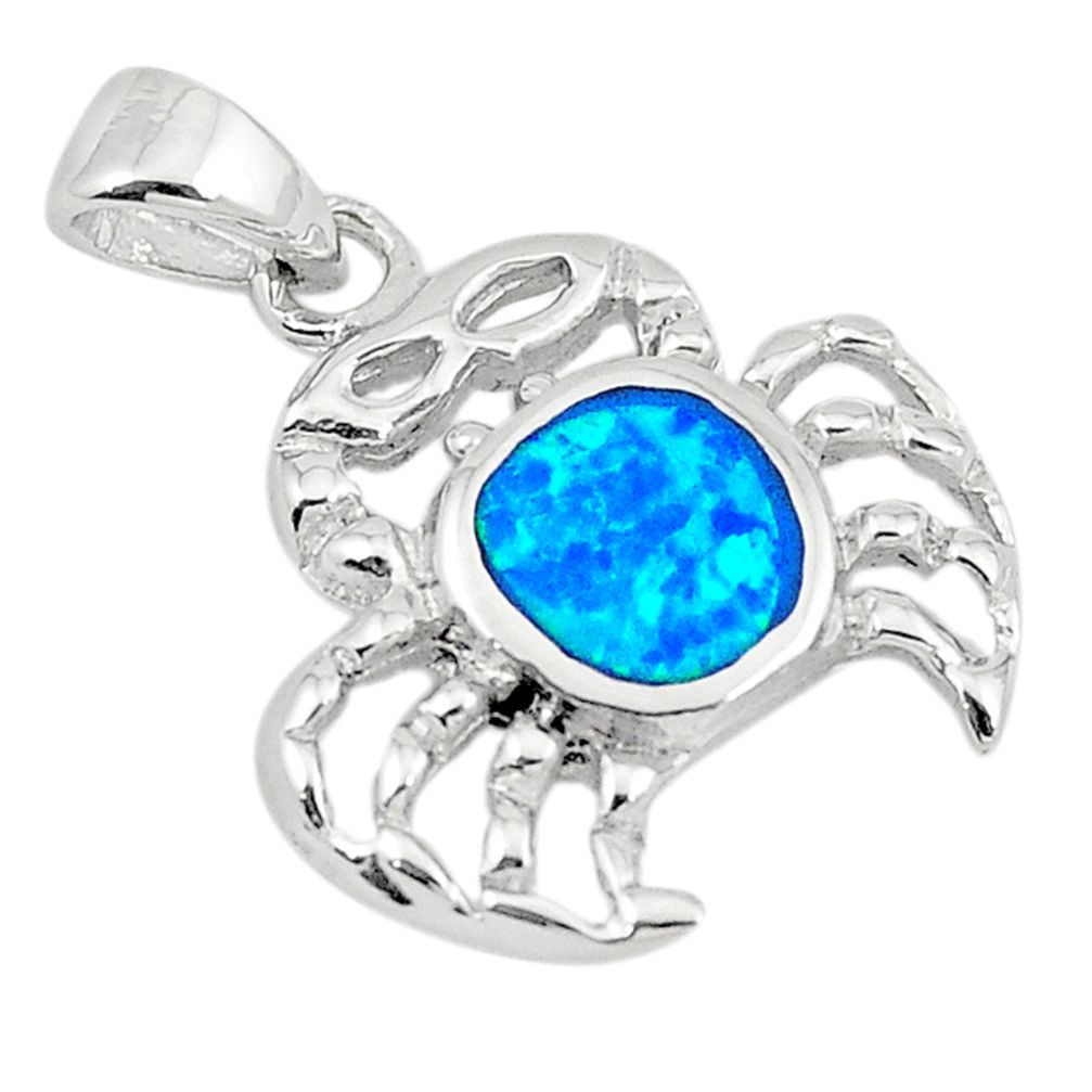 925 sterling silver blue australian opal (lab) crab pendant a74235 c24446