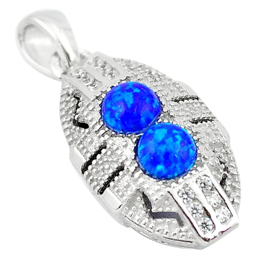 925 sterling silver blue australian opal (lab) topaz pendant art deco c23000
