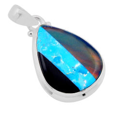 925 sterling silver 9.59cts blue black strip opal pear pendant jewelry n45211