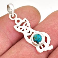 925 sterling silver 0.65cts blue copper turquoise cat pendant jewelry y30093