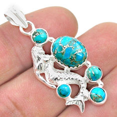 925 sterling silver 8.65cts blue copper turquoise fairy mermaid pendant u51229