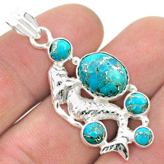 925 sterling silver 8.38cts blue copper turquoise fairy mermaid pendant u51237