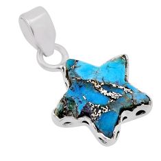 925 sterling silver 6.70cts blue copper turquoise fancy star fish pendant n34619