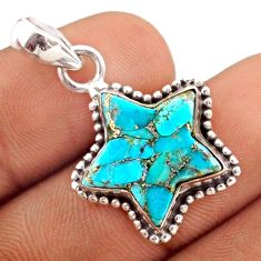 925 sterling silver 7.50cts blue copper turquoise fancy star fish pendant t76074