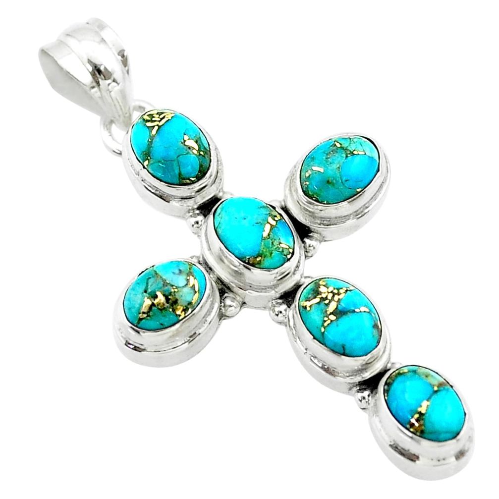 925 sterling silver 9.23cts blue copper turquoise holy cross pendant t53097