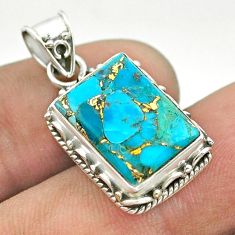 925 sterling silver 6.48cts blue copper turquoise octagan pendant jewelry t53183