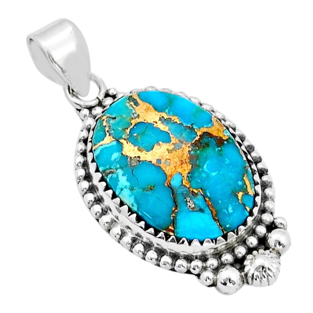 925 sterling silver 16.17cts blue copper turquoise oval pendant jewelry u89826