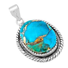 925 sterling silver 18.15cts blue copper turquoise oval pendant jewelry u89829