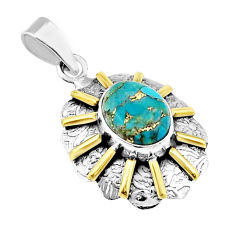 925 sterling silver 5.08cts blue copper turquoise oval shape gold pendant y26240