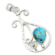 925 sterling silver 5.11cts blue copper turquoise pear flower geometric pendant u54983