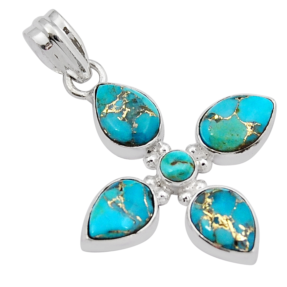 925 Sterling Silver Blue Copper Turquoise Pear Pendant Jewelry Y9716 |  Gemexi