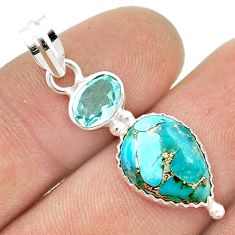 925 sterling silver 7.26cts blue copper turquoise pear topaz pendant u44908