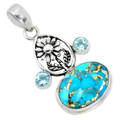 Clearance Sale- 925 sterling silver 15.33cts blue copper turquoise topaz flower pendant p56777
