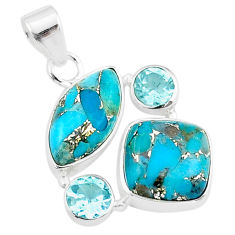 925 sterling silver 8.87cts blue copper turquoise topaz pendant jewelry u32027