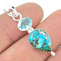 925 sterling silver 7.36cts blue copper turquoise topaz pendant jewelry u44904