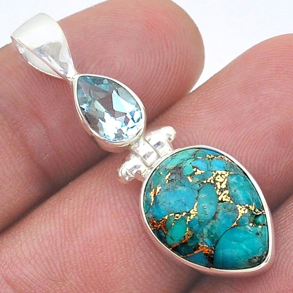 925 sterling silver 9.00cts blue copper turquoise topaz pendant jewelry u61507