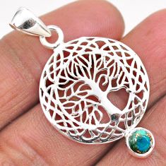 925 sterling silver 0.85cts blue copper turquoise tree of life pendant t88476