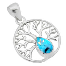 925 sterling silver 1.36cts blue copper turquoise tree of life pendant u46332