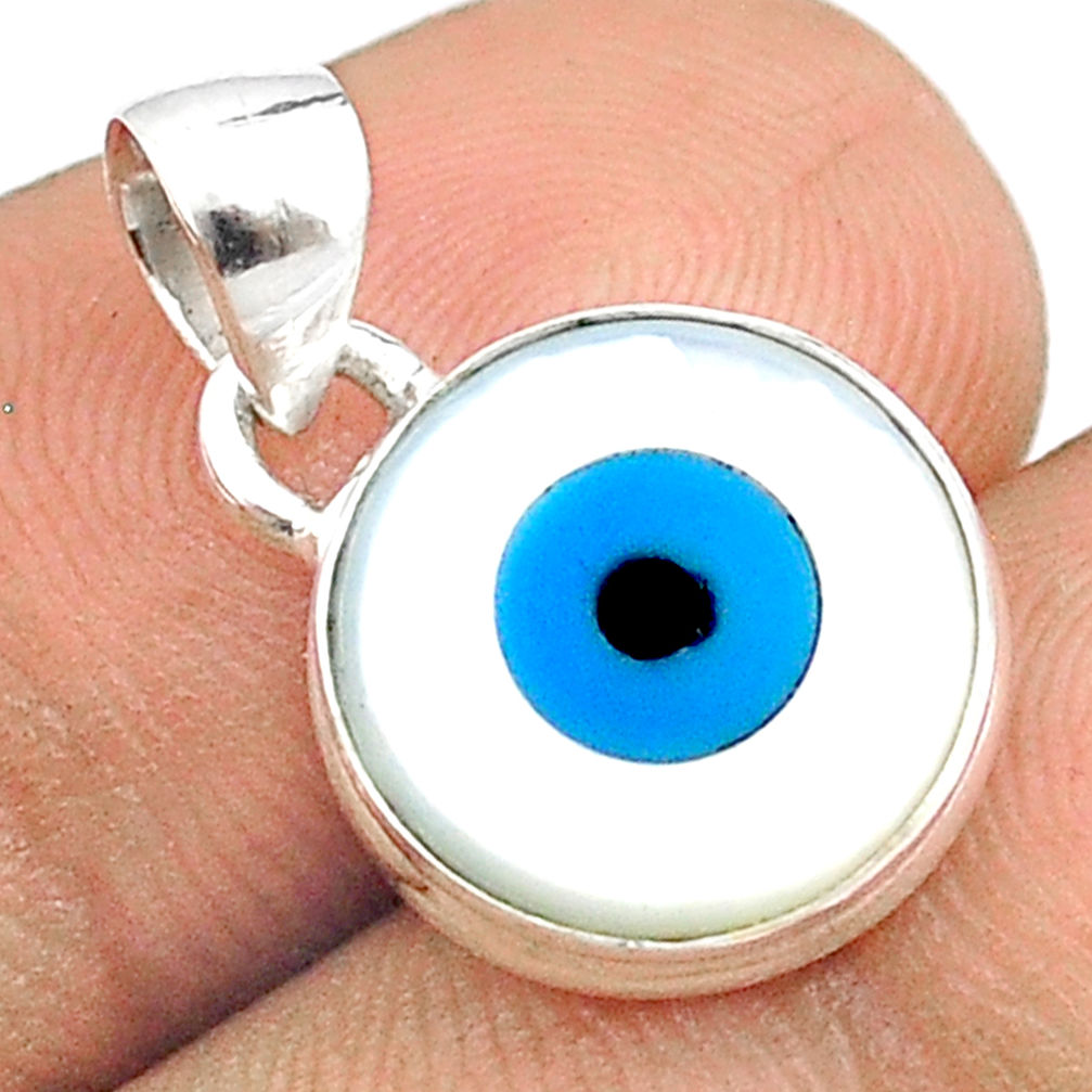 925 sterling silver 5.25cts blue evil eye talismans round pendant jewelry u26372