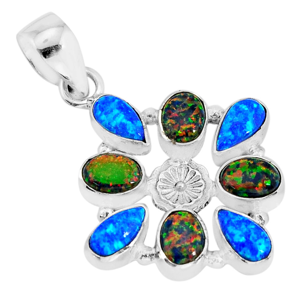 925 sterling silver 8.42cts blue green australian opal (lab) pendant y81091