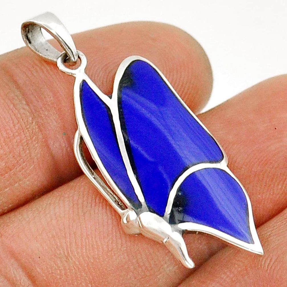 925 sterling silver 2.73cts blue lapis lazuli enamel butterfly pendant c30035